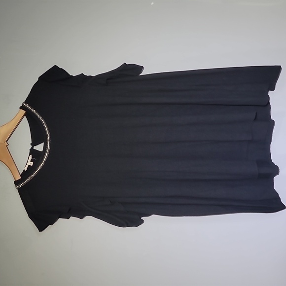 Maurices Cold Shoulder Long Sleeve Beaded Rhinestone Detail Black Top - Picture 1 of 9